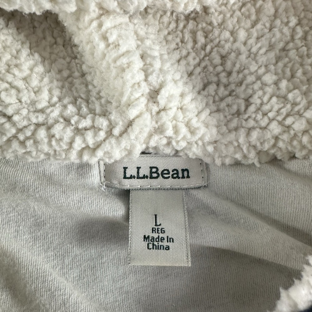 L.L Bean Wool Blend Cardigan Sweater Womens Large‎ Blue Sherpa Lined Cable Knit - Picture 7 of 9
